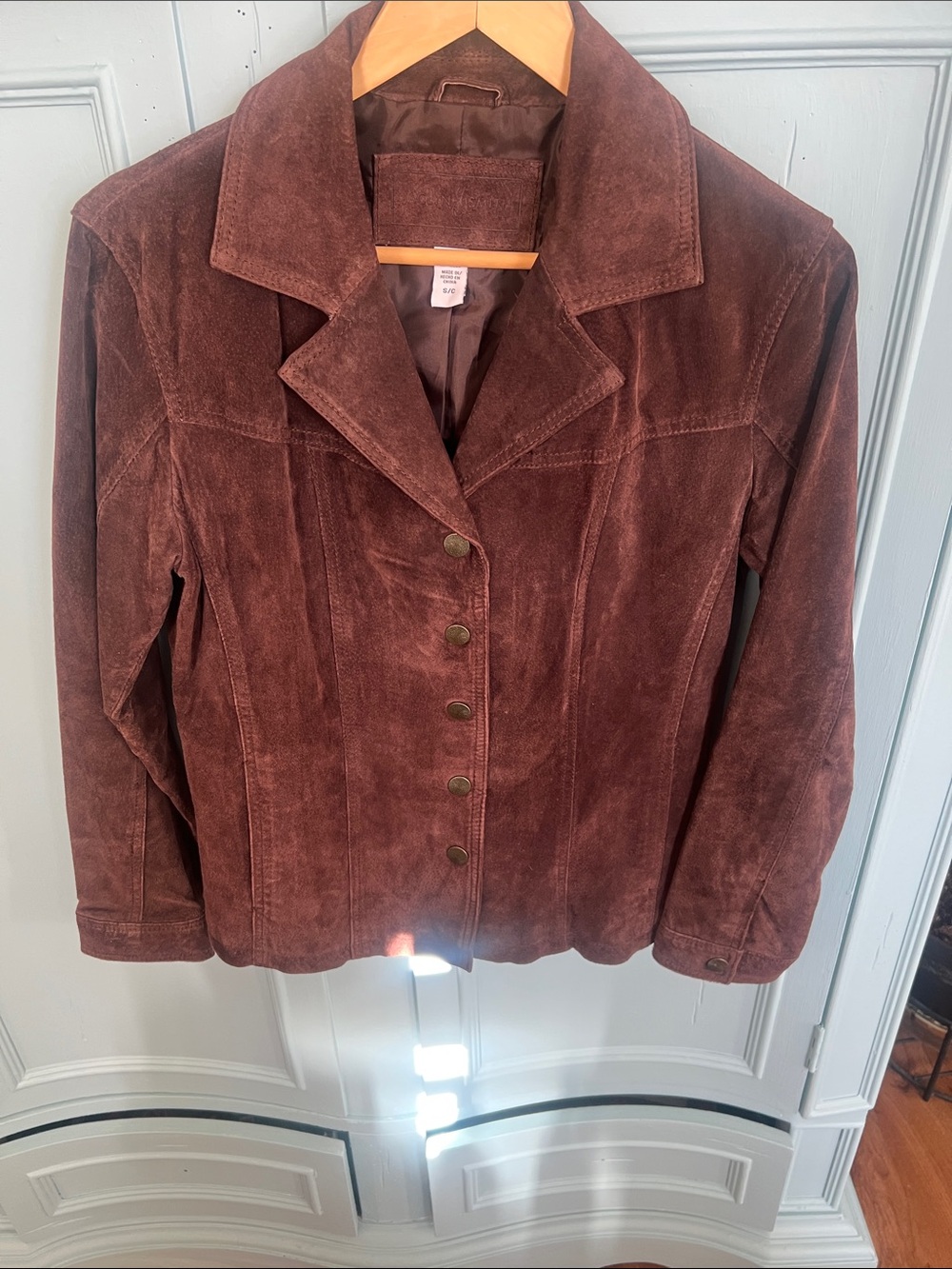 Brown Suede Button-Front Women’s Jacket